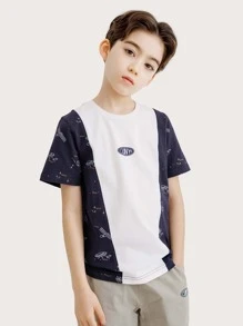 Niños Camiseta con estampado de letra y de cohete - Azul y blanco - Ver 1