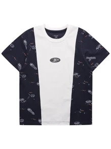 Niños Camiseta con estampado de letra y de cohete - Azul y blanco - Ver 3