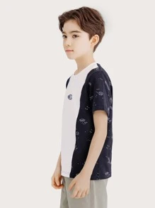 Niños Camiseta con estampado de letra y de cohete - Azul y blanco - Ver 4