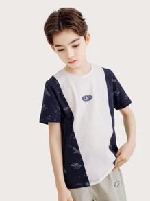 Niños Camiseta con estampado de letra y de cohete - Azul y blanco - Ver 5