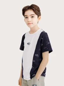 Niños Camiseta con estampado de letra y de cohete - Azul y blanco - Ver 7