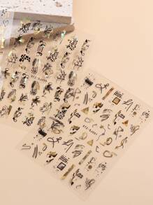 8 miếng dán móng tay in dòng trừu tượng và 1 nhíp - Nhiều màu - Xem 5