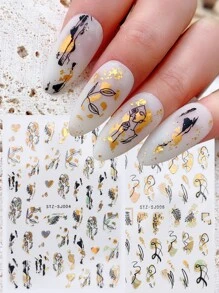 8 miếng dán móng tay in dòng trừu tượng và 1 nhíp - Nhiều màu - Xem 8