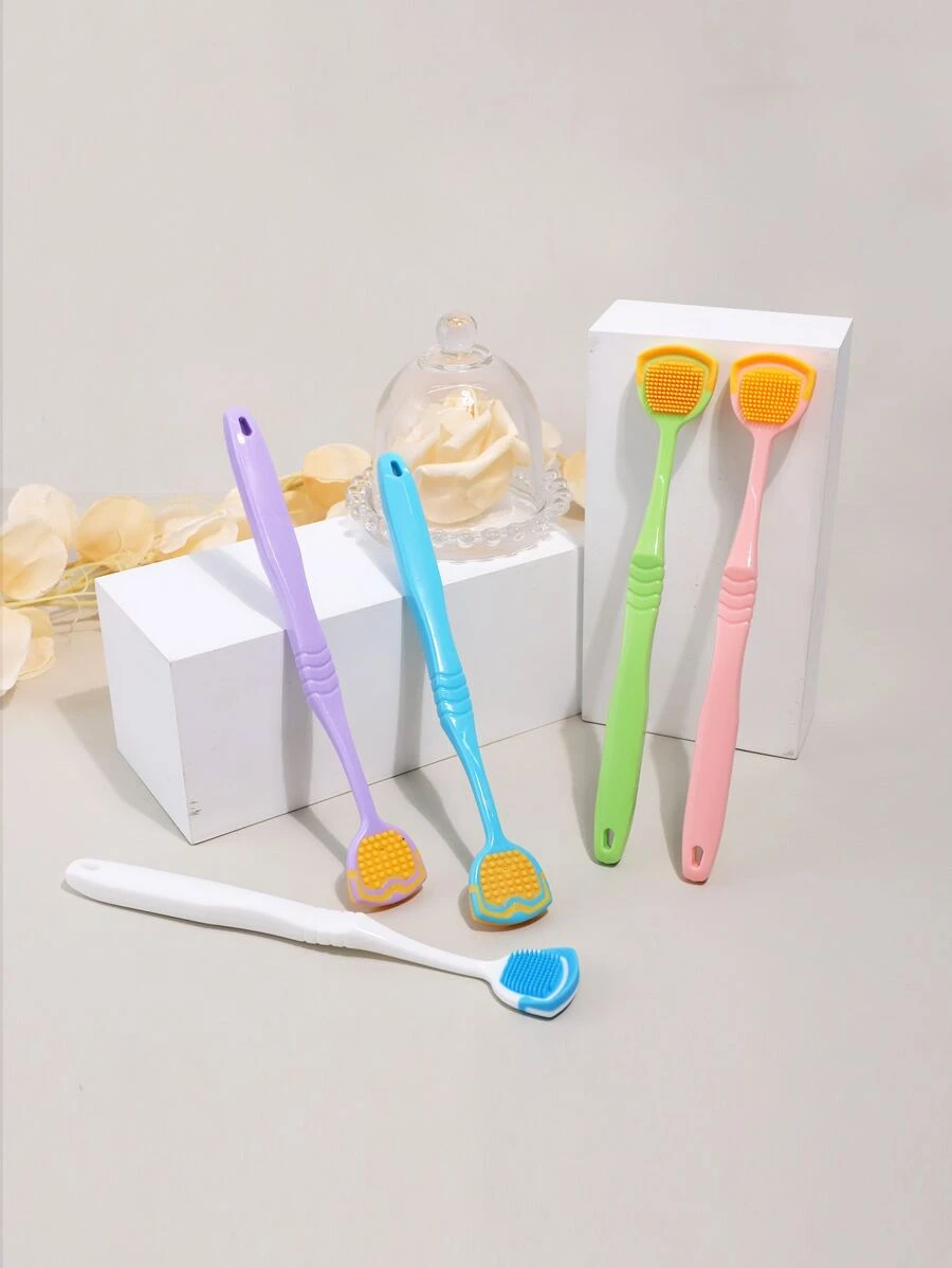 Raspador de lengua de silicona de doble cara, limpiador de lengua que ayuda a combatir el mal aliento, 1 pieza de color aleatorio - Multicolor - Ver 1