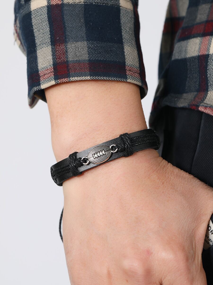 男士足球裝飾手環 - 黑色 - 查看 1