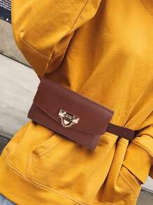 鏈條裝飾翻蓋腰包 - 巧克力棕 - 查看 2