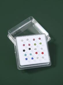 Nooxian 20pcs/set Popular Rhinestone Decor Nose Stud Copper Simple & Stylish For Women & Girls Unisex - Multicolor - View 3