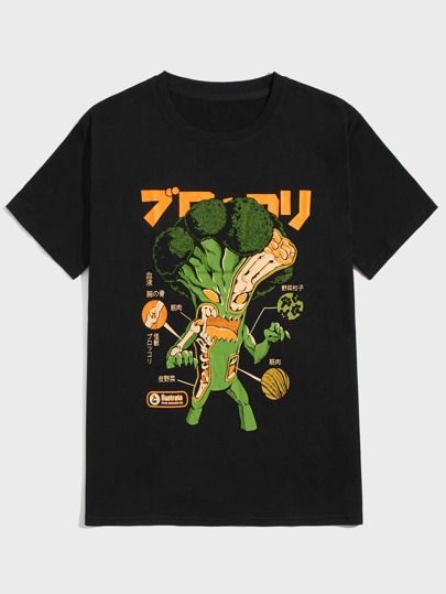 肉とブロッコリーイラストTシャツ Ilustrata 男性 ブロッコリー プリント Tシャツ | SHEIN JAPAN
