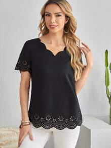 EMERY ROSE Áo sơ mi nữ Cắt ra Sò điệp màu trơn Thanh lịch - màu đen - Xem 1