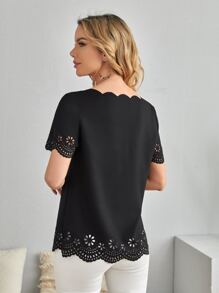 EMERY ROSE Áo sơ mi nữ Cắt ra Sò điệp màu trơn Thanh lịch - màu đen - Xem 2