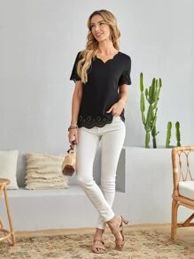 EMERY ROSE Áo sơ mi nữ Cắt ra Sò điệp màu trơn Thanh lịch - màu đen - Xem 3