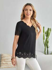 EMERY ROSE Áo sơ mi nữ Cắt ra Sò điệp màu trơn Thanh lịch - màu đen - Xem 4