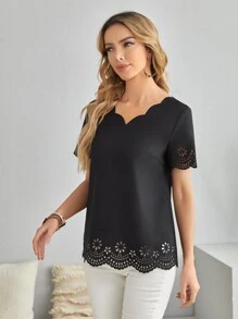 EMERY ROSE Áo sơ mi nữ Cắt ra Sò điệp màu trơn Thanh lịch - màu đen - Xem 5