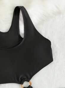 SHEIN Teen Girls Ring Linked Cut Out One Piece Swimsuit - Black - View 4