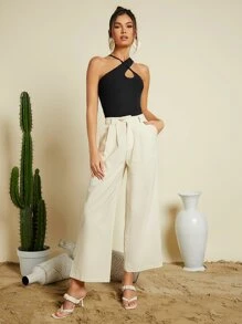 SHEIN BAE Criss Cross Rib-knit Top - Black - View 5