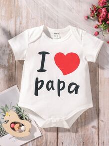 Baby Boy Letter & Heart Print Bodysuit - White - View 1