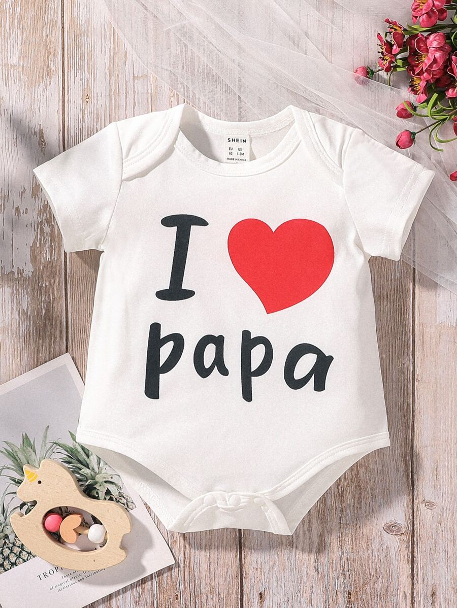 Baby Boy Letter & Heart Print Bodysuit - White - View 1
