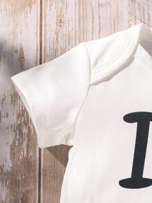 Baby Boy Letter & Heart Print Bodysuit - White - View 4