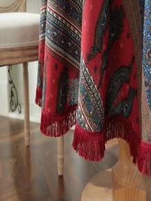 佩斯利印花流蘇邊桌布 - 彩色 - 查看 2