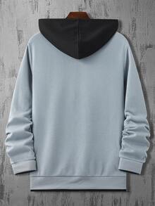 Manfinity Hypemode 男士字母圖案拼色抽繩連帽衫 - 霧霾藍 - 查看 2