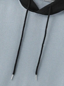 Manfinity Hypemode 男士字母圖案拼色抽繩連帽衫 - 霧霾藍 - 查看 3