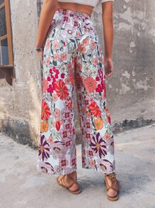 Floral Print Wide Leg Trousers - Multicolor - View 2