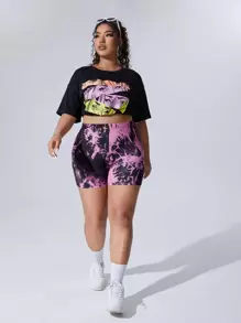 SHEIN EZwear 大碼紮染騎行褲