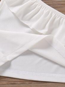 SHEIN Niñas 2 piezas Top de un hombro ribete con fruncido - Blanco y Negro - Ver 3