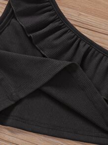 SHEIN Niñas 2 piezas Top de un hombro ribete con fruncido - Blanco y Negro - Ver 5