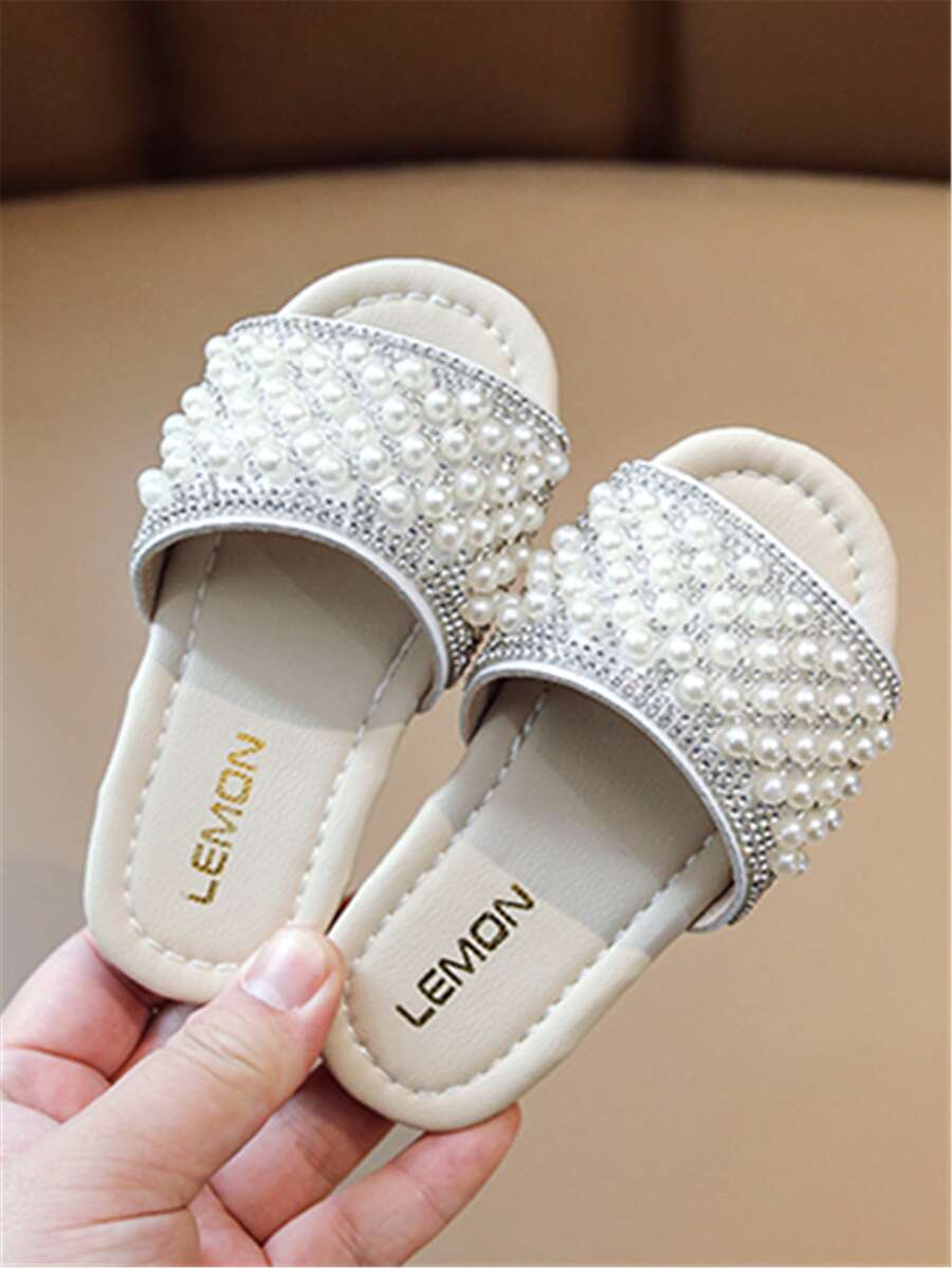 Niñas Zapatillas con diseño de diamante de imitación y perla artificial - Blanco - Ver 1