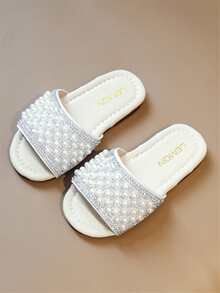 Niñas Zapatillas con diseño de diamante de imitación y perla artificial - Blanco - Ver 2