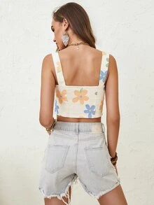 Rusttydustty Top de tirantes bustier con estampado floral bajo con abertura - Multicolor - Ver 2