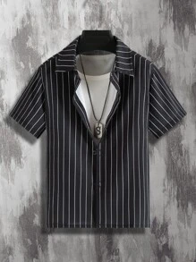 Boys Vertical Striped Shirt - Black - View 1