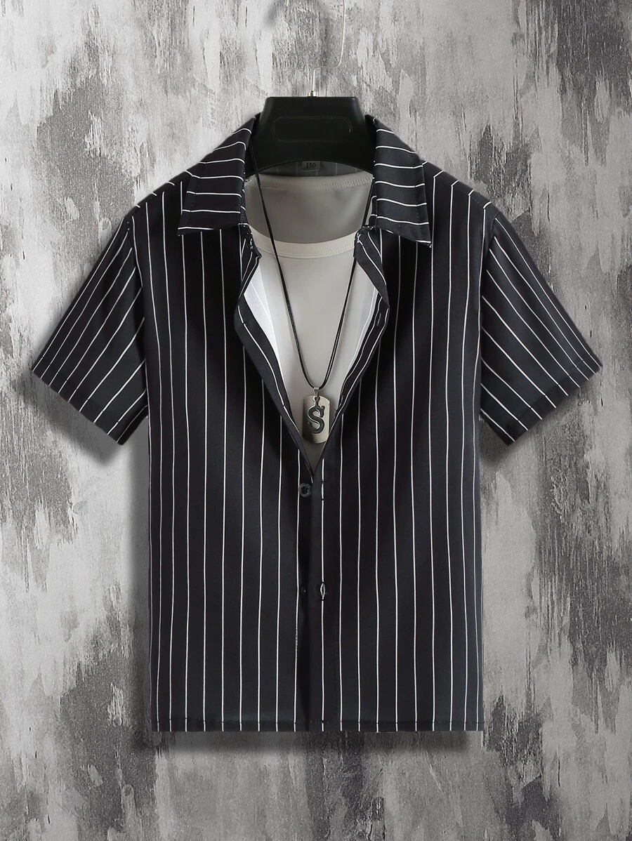 Boys Vertical Striped Shirt - Black - View 1