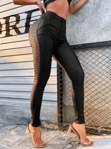 Slant Pocket Crocodile Embossed Skinny Trousers - Black - View 1