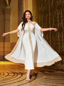 Al Najma 刺繡斗篷袖長袍連衣裙 - 白色 - 查看 9