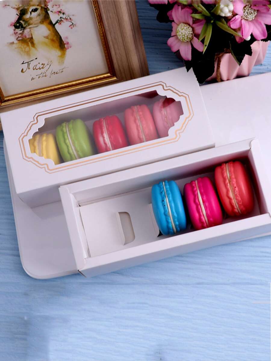1pc 4 Grids Macaron Packaging Box, Clear Paper Cake Box For Baking