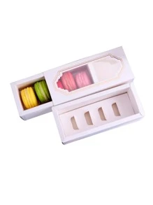 1pc 4 Grids Macaron Packaging Box, Clear Paper Cake Box For Baking