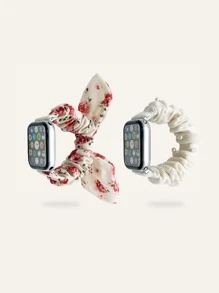 2 peças de elástico decorado com laço e pérolas para Apple Watch Band Apple Watch Strap Band Apple Watch Strap Band Apple Watch Strap Bands compatíveis com Apple Watch Band Apple Watch Strap Band Apple Watch Strap Strap Strap 38mm 40mm 41mm 42mm 44mm 45mm, pulseira de substituição para mulheres - Multicolorido - Ver 3