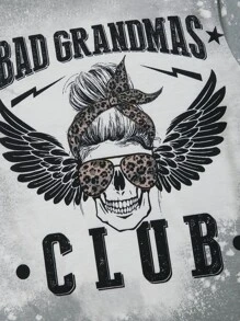 Flirla 大碼骷髏和字母圖案T恤 - 灰色 - 查看 5