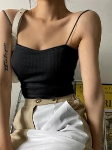 DAZY Top De Tirantes Acanalado Y Sólido - Negro - Ver 1