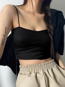 DAZY Top De Tirantes Acanalado Y Sólido - Negro - Ver 2