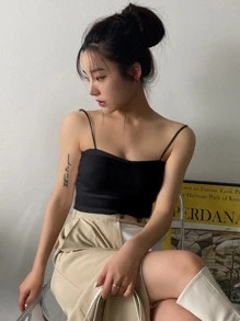 DAZY Top De Tirantes Acanalado Y Sólido - Negro - Ver 3