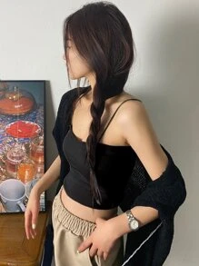 DAZY Top De Tirantes Acanalado Y Sólido - Negro - Ver 4