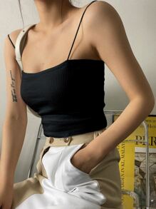 DAZY Top De Tirantes Acanalado Y Sólido - Negro - Ver 7