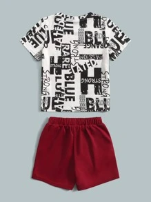 SHEIN Young Boy Letter Graphic Tee & Shorts - Multicolor - View 2