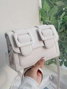 搭扣裝飾翻蓋方包 - 白色 - 查看 1