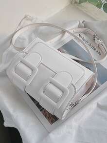 搭扣裝飾翻蓋方包 - 白色 - 查看 3