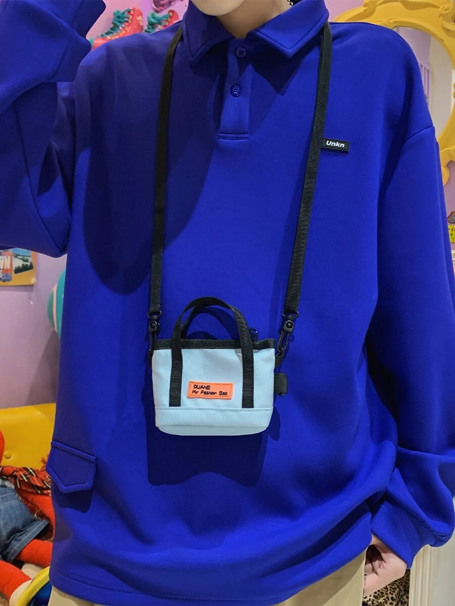 Túi crossbody Nam Lá thư Có thể điều chỉnh được - Màu xanh nhạt - Xem 1