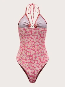 Áo liền quần ôm nữ Lộ Lưng Nhẫn Buộc lại Hoa Boho - Hồng - Xem 2